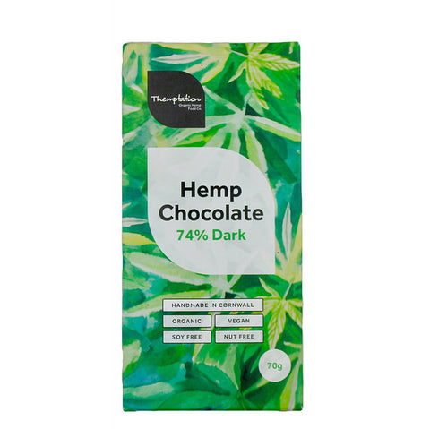 Themptation Organic Hemp  74% Dark Chocolate Bar 70g