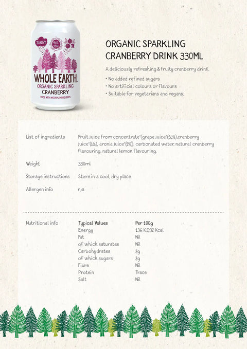 Whole Earth Lightly Sparkling Organic Cranberry 330ml