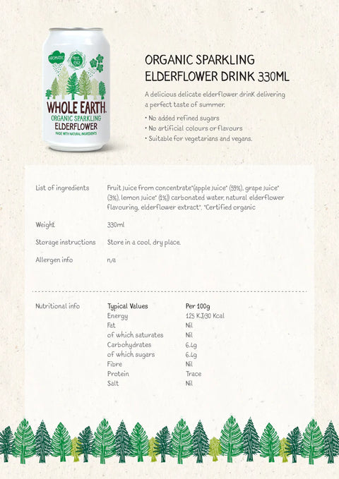 Whole Earth Lightly Sparkling Organic Elderflower 330ml