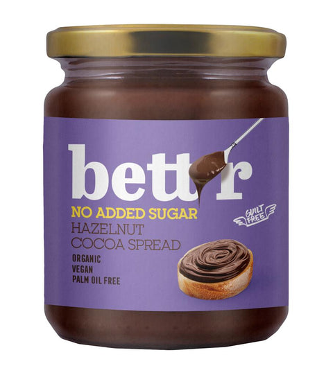 Bettr Hazelnut Cocoa Spread with NO Added Sugar Bio Bettr 250g