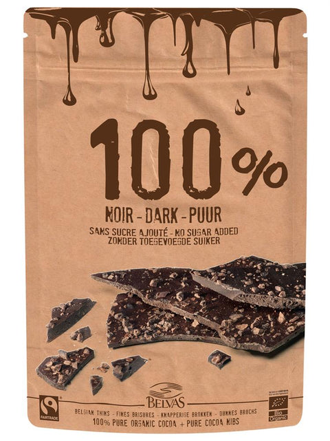 Belvas Belgian Thins Dark 100% with Pure Cacao Nibs 80g