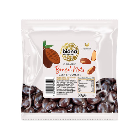 Biona Organic Brazil Nuts covered in Dark Chocolate 80g