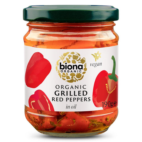 Biona Organic Grilled Red Peppers in Oil 190g