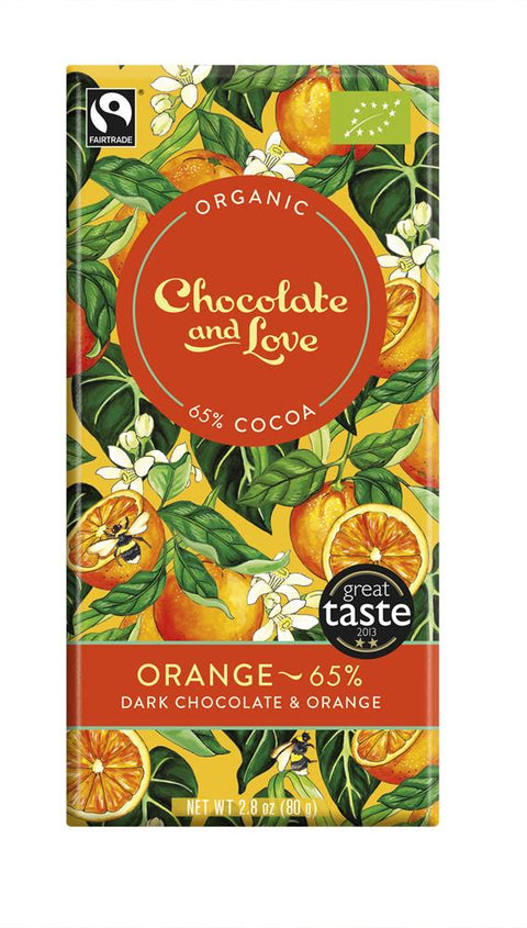 Chocolate and Love Organic Orange 65% Dark Chocolate