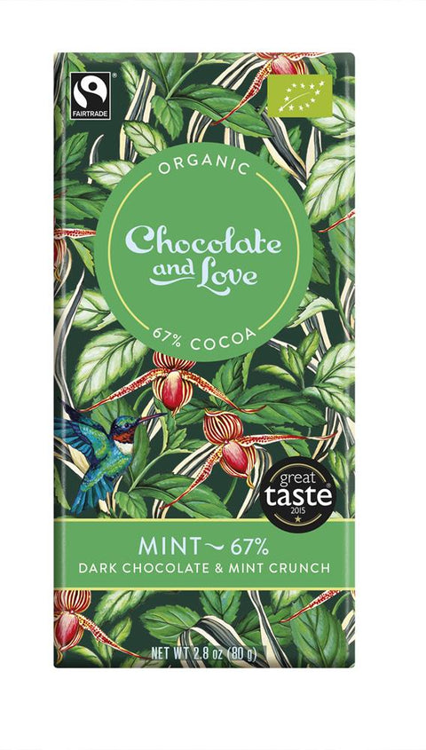 Chocolate and Love Organic 67% Dark Chocolate with Peppermint Crunch