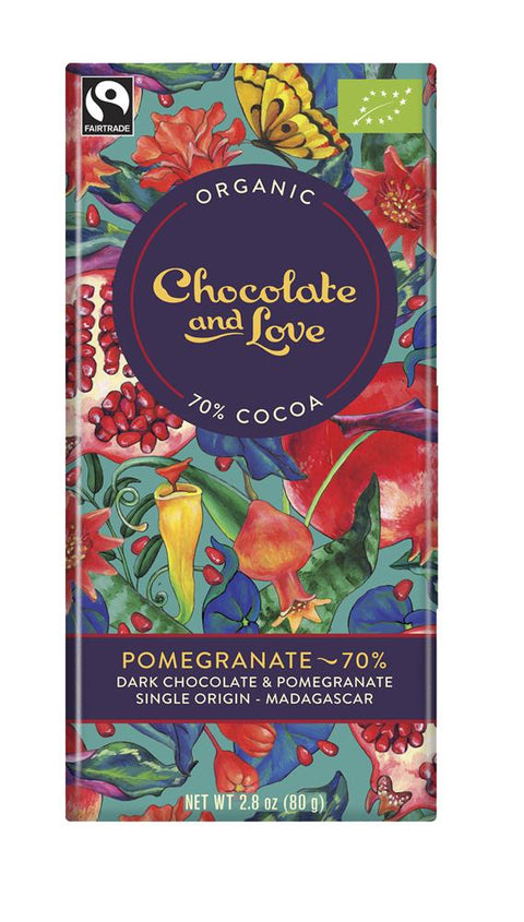 Chocolate and Love Organic 70% Dark Chocolate with Pomegranate  80g