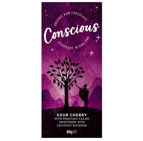 Conscious Chocolate Sour Cherry Raw Vegan Organic Chocolate Bar 60g