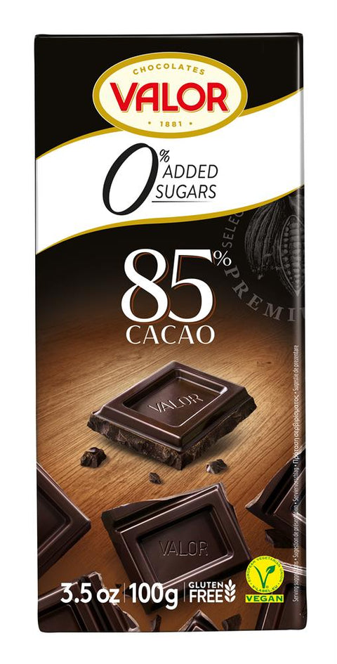 Valor 85% Dark Chocolate 0% Sugar Added 100gr