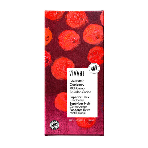 Vivani Dark Cranberry Chocolate 70% Vegan Organic 100g