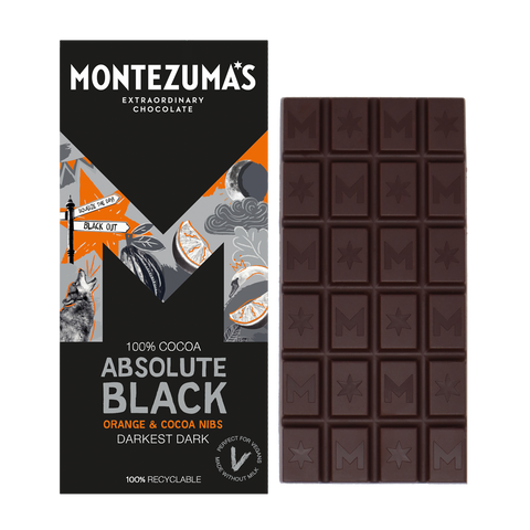 Montezuma's Absolute Black 100% Cocoa with Coco Nibs and Orange 90g