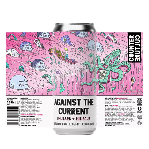 Counter Culture Against The Current Rhubarb + Hibiscus Organic Kombucha 330ml